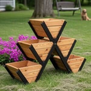 Handcrafted 5-Tier Triangular Wooden Plant Stand & Pot Holder Table for Balcony & Home Decor