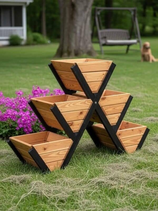 Handcrafted 5-Tier Triangular Wooden Plant Stand & Pot Holder Table for Balcony & Home Decor
